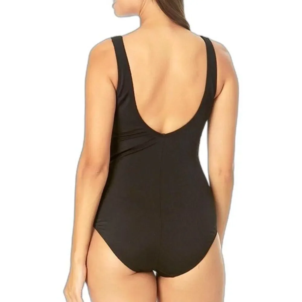 Hurley HSO1028 Black Ribbed‎ One Piece Swimsuit Size L
